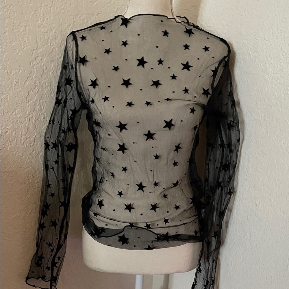 SHEIN Black Sheer Star Blouse